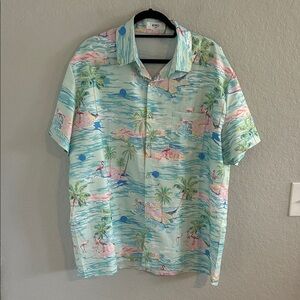 Men's Tropical Flamingo Print Shirt - Blue and Pink - NWOT